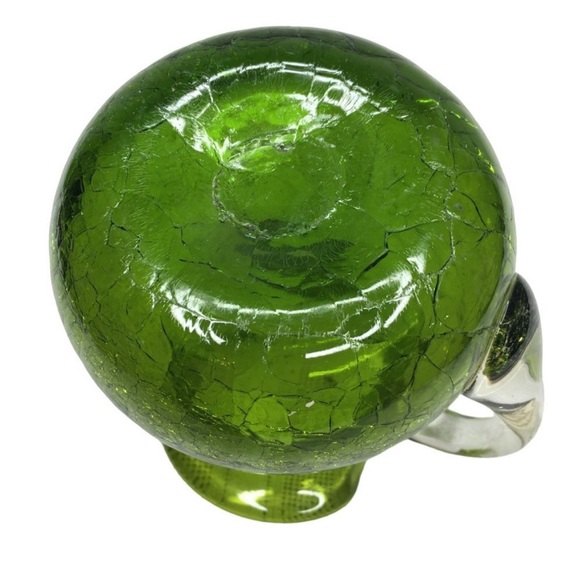 Vintage Blenko green crackle glass pitcher with clear glass handle - Picture 2 of 5